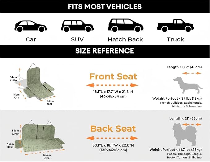 FUNNYFUZZY Chenille Dog Car Seat Cover for Front Seat,Waterproof, Scratchproof Car Seat Protector for Dogs Nonslip,Pet Seat Covers for Cars,Trucks and SUVs,Single Seat,Green(18.1"Lx 17.7"W x 21.3"H)