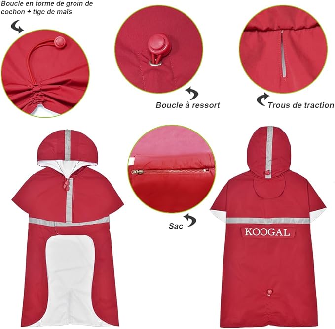 Dog Rain Coats for Small and Medium Dogs Waterproof, Raincoat Apparel Poncho Waterproof Dog Clothes Pet Jacket Dog Raincoats Jacket for Small Sized Dogs (Red,2XL)