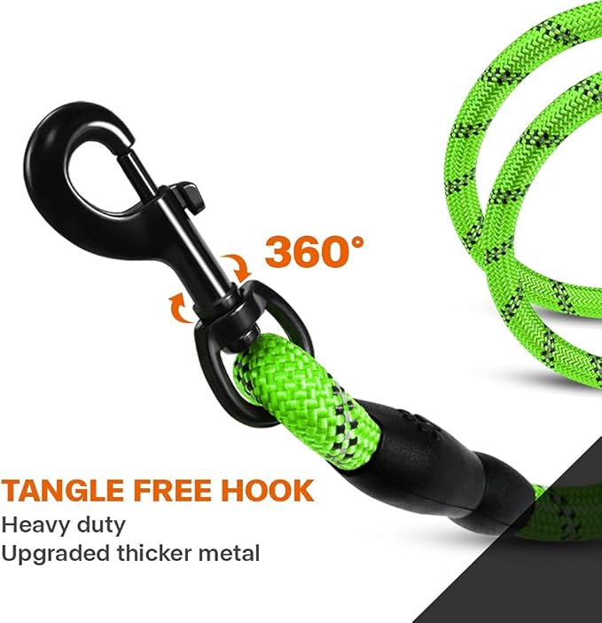Taglory Rope Dog Leash 6FT with Comfortable Padded Handle, Highly Reflective Threads Leash for Small Dogs, 3/8 inch, Green
