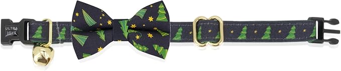 Ultra Joys Breakaway Cat Collar with Bells - Boy & Girl Kitten Collar with Bandana and Bowtie - Christmas Tree Large