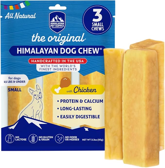 Himalayan Chew Original Yak Cheese Chew, Chicken, 3 Small Sticks, 1.1 oz, Gluten Free, Healthy Treats, Grain & Lactose Free 100% Natural, Long Lasting Chews for s Under 15 lbs
