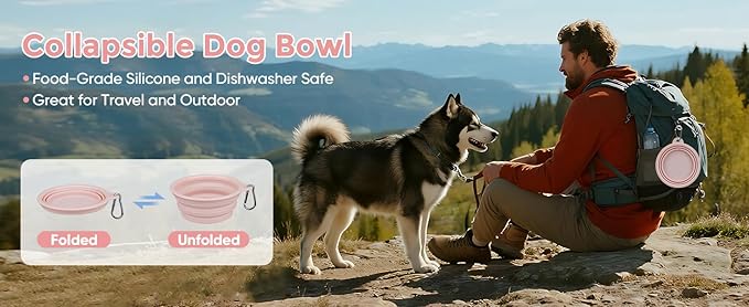 Large Breed Collapsible Dog Bowl, 2-Pack Food-Grade Silicone Collapsible Bowls, Outdoor Portable Pet Bowl, Dog Travel Water Bowl for Camping and Home