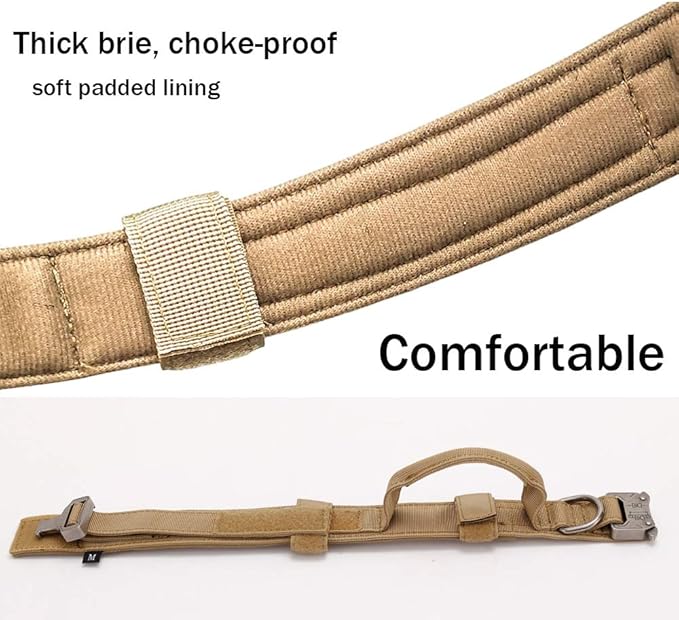 Tactical Dog Collar and Leash Set Tactical Dog Collar with Handle Bungee Leash Adjustable Military Training Nylon Collar Dog Training Collar Leash Set with Control Handleand Metal Buckle （Brown L