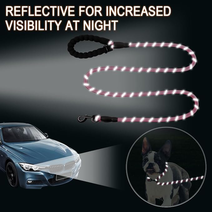 BARKBAY Dog Leashes for Large Dogs Heavy Duty Dog Leash 4/5/6 FT with Comfortable Padded Handle and Highly Reflective Threads for Medium Large Dogs Walking Training Running (6FT-1/2'',Pink)