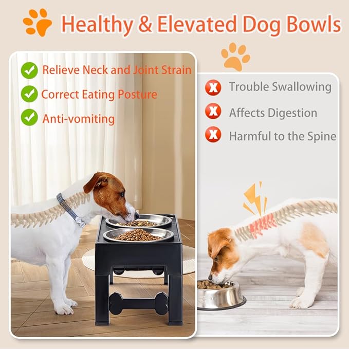 Marchul Elevated Dog Bowls for Medium Large Dogs, 4 Height Adjustable Dog Bowl Stand 3.5''/ 9.05''/ 10.62''/ 12.2'', with 1 Slow 1*Feeder Dogs Bowl & 2 * 40.5oz