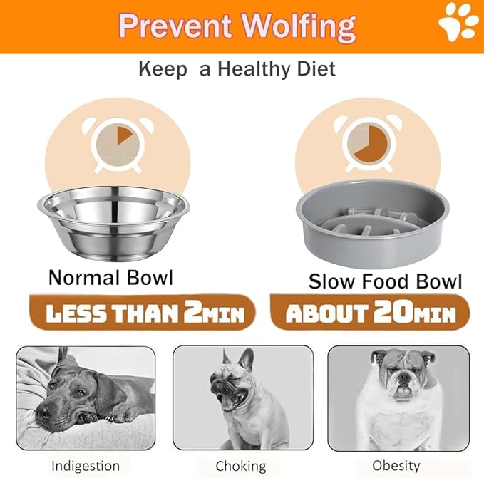 Marchul Elevated Dog Bowls for Medium Large Dogs, 4 Height Adjustable Dog Bowl Stand 3.5''/ 9.05''/ 10.62''/ 12.2'', with 1 Slow 1*Feeder Dogs Bowl & 2 * 40.5oz