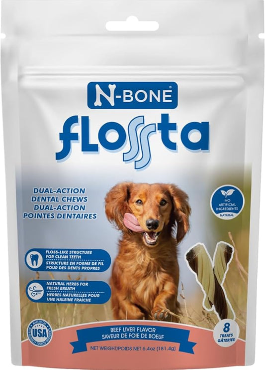 N-Bone FLOSSta Dual Action Dental Chews Beef Liver Flavor, 6.4-oz Bag