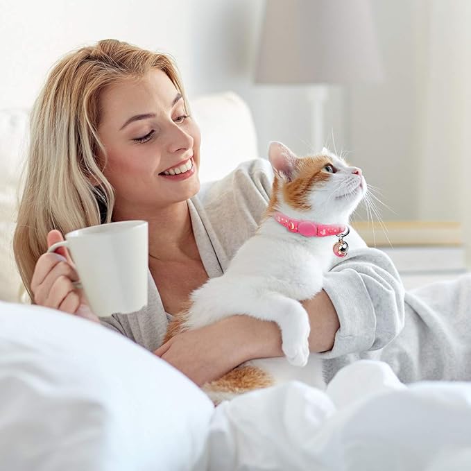 2PCS Breakaway Cat Collars with Bell Moons Stars Cute Kitty Adjustable Safe Kitten Collars with Pendant Glow in The Dark(Purple&Pink)