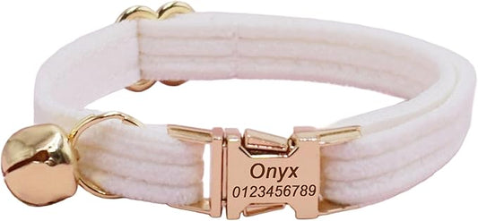 Cute Custom Cat Collar with Bells & Name Tag, Personalized Cat Collars for Girl & Boy Cats, Kitten Collar with Bell (White-Striped)