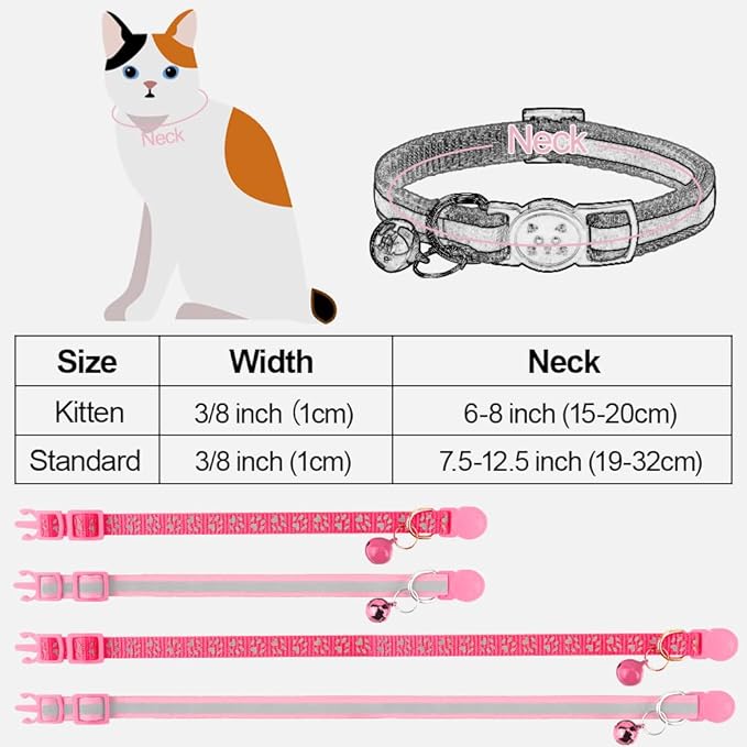 Taglory Kitten Collar Breakaway with Bell, 2 Pack Girl Boy Pet Kitten Collar Adjustable 6-8 Inch for 2-6 Months Cat, Pink