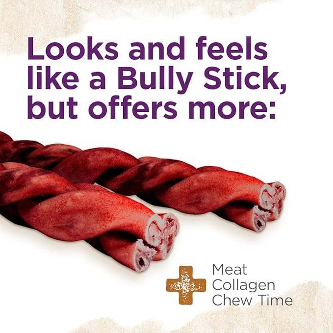 Natural Farm Odor-Free Super Braided Collagen Dog Chews (12-Inch, 5-Pack) First Ever Real Bull Sticks Alternative: 100% Natural Angus Hide Collagen Treats - More Protein, More Chew Time for All Dogs