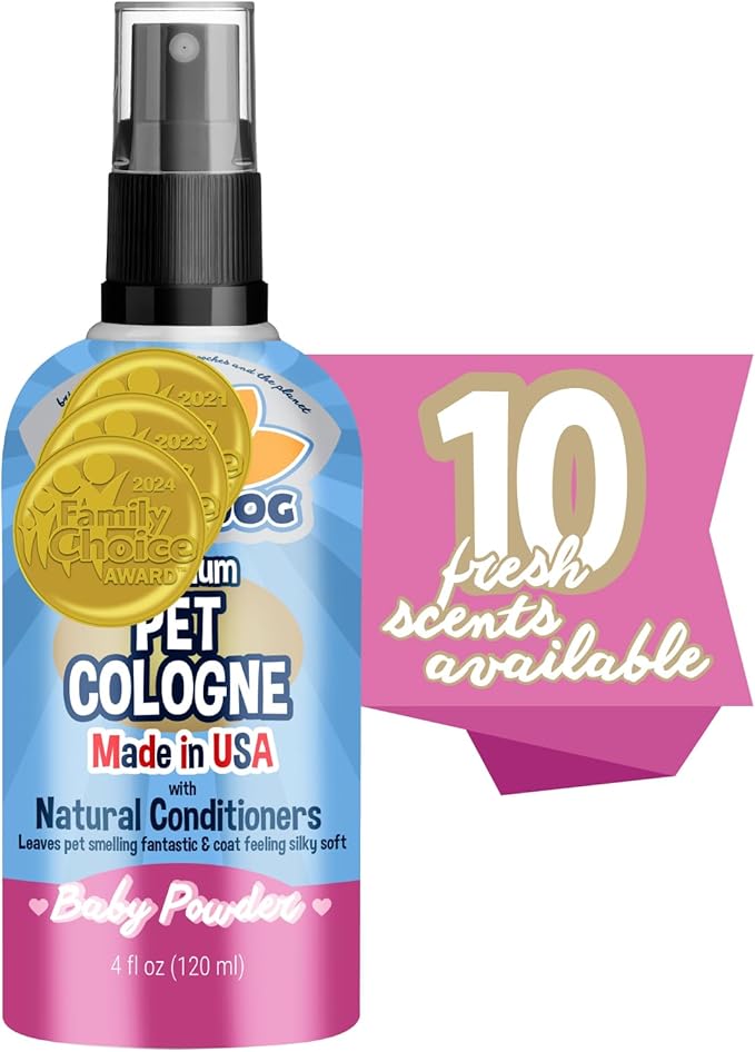 Bodhi Dog Premium Dog Cologne - Deodorizing Dog Perfume & Conditioner for Dogs & Cats - Natural Long Lasting Spray - Keeps Pets Fresh All Day - Gentle & Safe Formula, Made in USA (Baby Powder 4 Fl Oz)