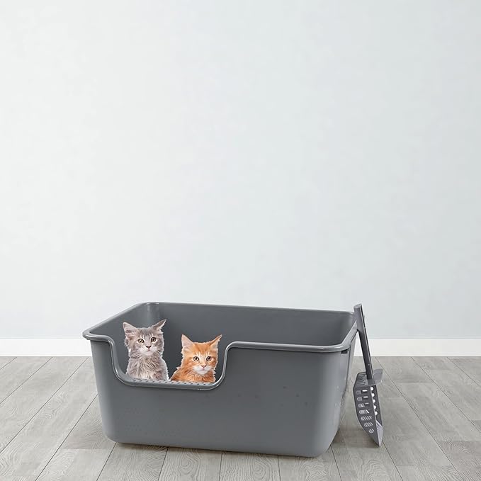 4-Pack Cat Litter Box with High Sides, Grey Open Top Litter Box