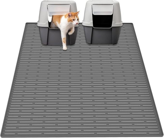 40"x30"(100cmx75cm) Extra Large Silicone Cat Litter Mat, XXL Litter Trapping Mat for Under Litter Box, Non-Slip Waterproof Kitty Litter Catcher, Easy to Clean Mat for Cats, Dark Gray