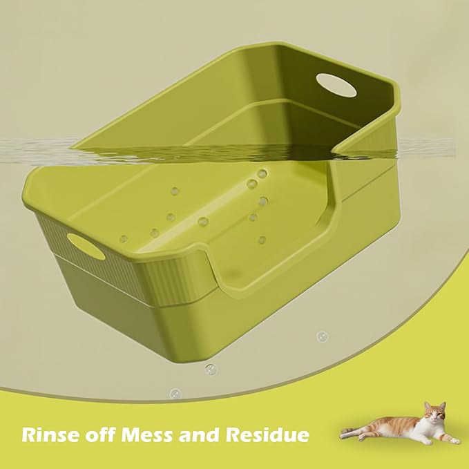 Large Cat Litter Box with High Sides,Low Entry Cat Litter Pan Tray Kitty Litter Box for Indoor Big & Senior Cats,Anti-Splashing Waterproof Cat Toilet,Tool-Free Assembly,Easy to Clean (Grey)