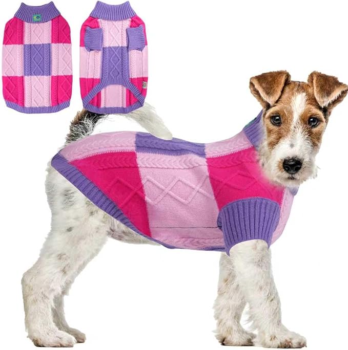 Turtleneck Pet Sweaters for Dogs Boys or Girls,Color Inlay and Moving Needle Pattern Dog Sweater,Pet Clothes,Dog Sweaters,Suitable for Various Breeds Dogs or Sizes(Purple Group,2XL)