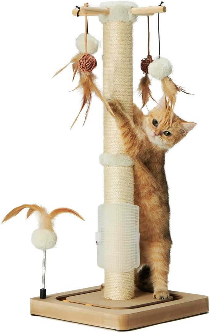 PEEKAB Cat Scratching Post 27 Inches Sisal Scratch Posts with Track Ball Toys for Indoor Cats,Kittens Scratcher Toy Beige