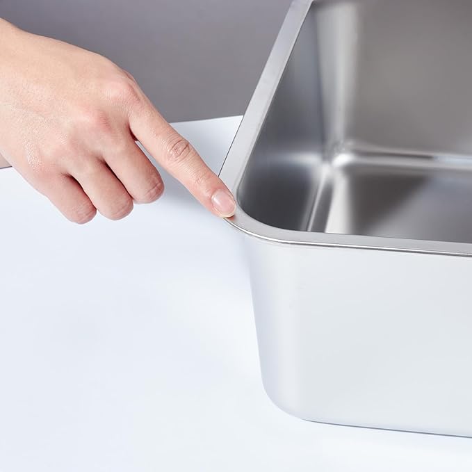 Stainless Steel Litter Box,Metal Litter Box for Big Cats 8IN Deep, Cat Litterbox 2 Pack Easy to Clean-High Sided,Stainless Steel CatLitters Box for Adult Cats,Non Stick, No Smell