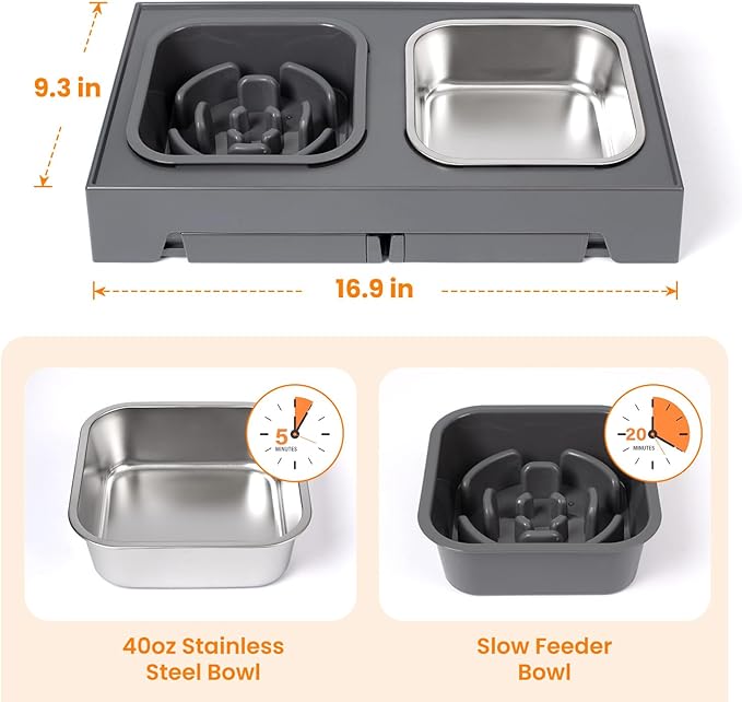 Heeyoo Elevated Dog Bowls, 5 Adjustable Heights Raised Pet Bowls, Adjusts to Height 3.2" to 12.2" for Small Medium Large Dogs