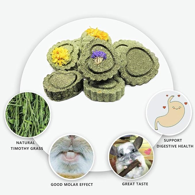 Bunny Chew Toys for Teeth, Natural Pet Chew Toy Hand Made Timothy Hay Cakes for Chinchilla Guinea Pig Hamsters Holland Lop Prairie Dogs Squirrels Gerbils Rabbit Chewing & Molar Teeth, 9.5oz