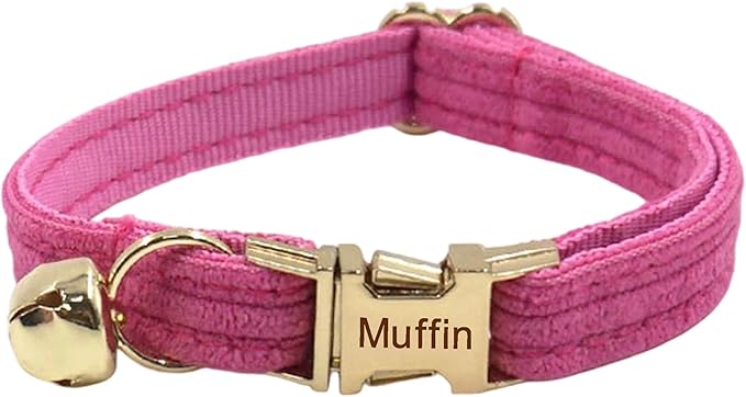 Cute Custom Cat Collar with Bells & Name Tag, Personalized Cat Collars for Girl & Boy Cats, Kitten Collar with Bell (Pink Red-Striped)