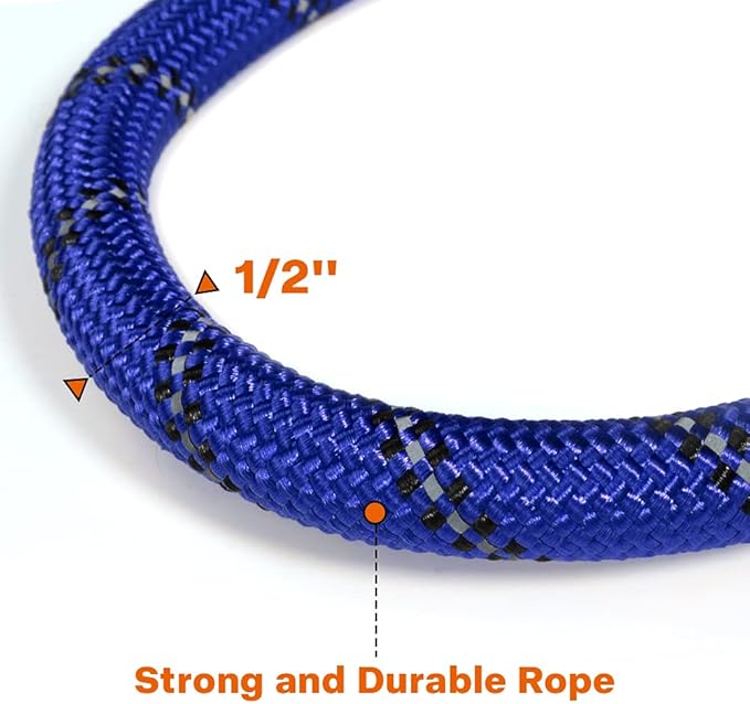 Taglory Rope Dog Leash 6 FT with Comfortable Padded Handle, Highly Reflective Threads Leash for Medium Large Dogs, 1/2 inch, Navyblue