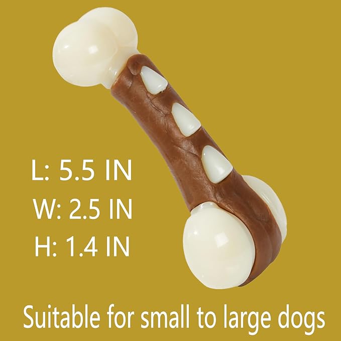 Dog Bones Chew Toys for Aggressive Chewers, 2 Pack Real Beef Flavor,Indestructible Dog Teething Chew Toys for Large/Medium/Small Puppies Breed,Tough Pet Toy with Nylon