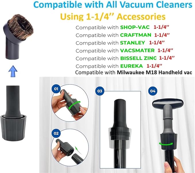 1.25'' Shop Vacuum Dust Brush Attachment with 25mm Horse Hair (2PCS) - Round Dust Brush Soft Bristle for Furniture, Blinds, Car, Wood, Electronics - 1.25 inch (32mm) Vacuum Accessories