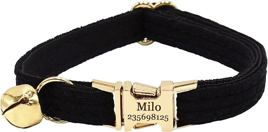 Cute Custom Cat Collar with Bells & Name Tag, Personalized Cat Collars for Girl & Boy Cats, Kitten Collar with Bell (Black-Striped)