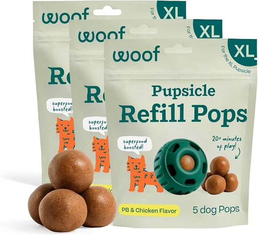 WOOF Pupsicle Refill Pops, Delicious Long Lasting Dog Treats, Pre-Made Pupsicle Refills for Dogs, Wholesome Ingredients, Low-Mess Chicken Pet Treats - XL Pops - 5 Count - 3 Pack