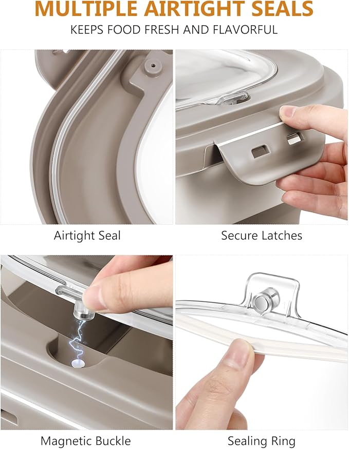 ANVS Dog Food Storage Container - Up to 20lbs Collapsible Dog Food Container with Casters, Scoop and 2.5L Small Pet Food Container to Keep Dry Pet Food Fresh (Khaki)