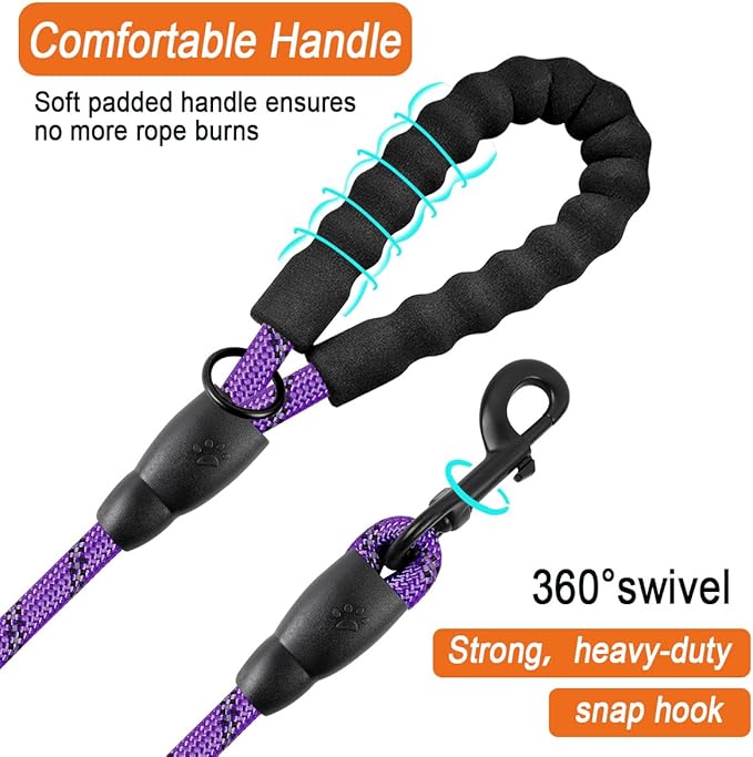 BARKBAY Dog Leashes for Large Dogs Heavy Duty Dog Leash 4/5/6 FT with Comfortable Padded Handle and Highly Reflective Threads for Medium Large Dogs Walking Training Running (5FT-1/2'',Purple)