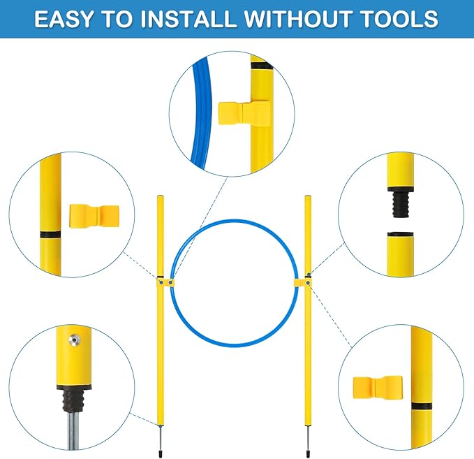 RAIN QUEEN Dog Agility Course Backyard Set - Agility Training Equipment for Dogs Starter Kit-Pet Outdoor Games with Tunnel, Weave Poles, Adjustable Hurdle, Jump Ring, Pause Box, Toys and Carrying Bag