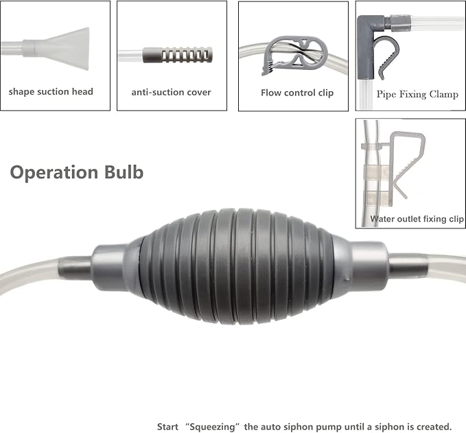 10 Gallon Fish Tank cleaner and Aquarium Water Changer Siphon with a Thinner Water Tubing. Perfect for Cleaning Small Fish Tanks, Gravel Vacuum for Aquarium Kit