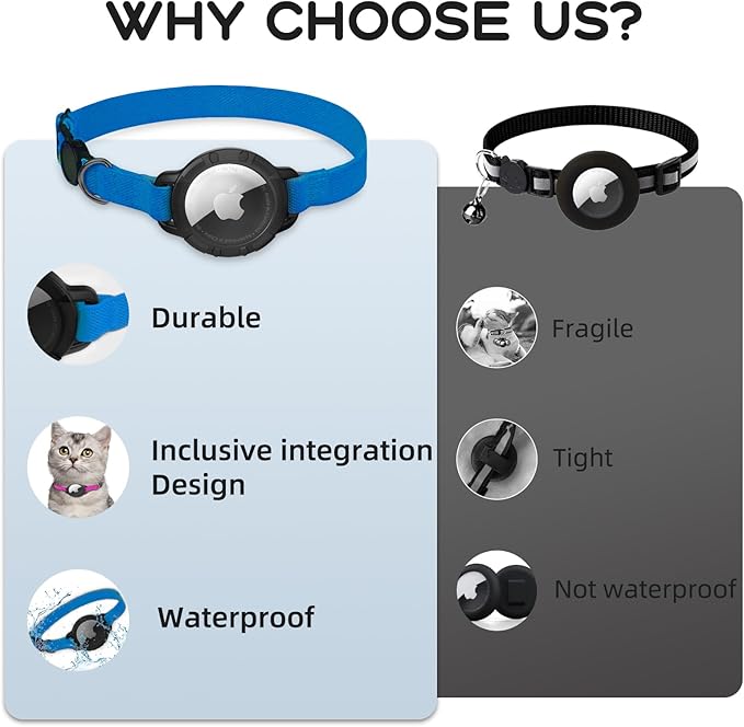 AirTag Cat Collars, Stretchy Collar with Apple AirTag Holder and Bell, Breakaway Ultra Design Elastic GPS Tracking Collars for Cats and Puppies, (7.5-12.5 Inch), Sapphire Blue