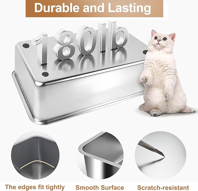 XL Stainless Steel Sifting Cat Litter Box with Lid, Sifting Litter Box for Pine Pellets, Metal Litter Pan with Scoop, Pad, Liners, High Sided Enclosure, Odor Control, Anti-Leakage