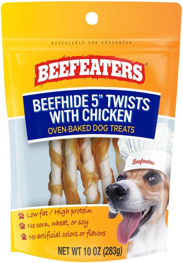 Beefeaters Beefhide 5in Twist with Real Chicken – Protein-Rich Dog Treats for Clean Teeth, Ideal for Training & All Dog Sizes