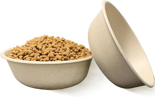 JETKONG 28 oz/3.5 Cup Disposable Dog Bowls 50pk, 100% Compostable Pets Feeding Bowls Paper Dog Travel Bowls Great for Dry and Wet Dog Food or Water (Natural, Pack of 50)