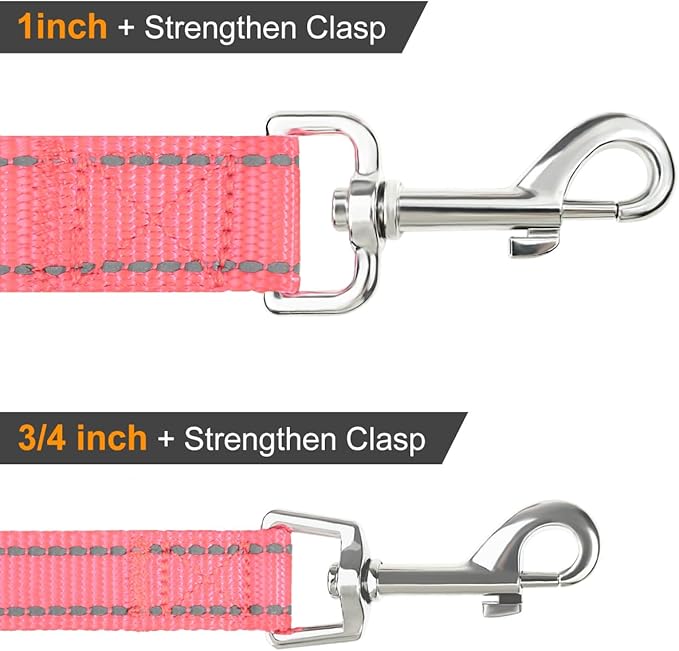 Joytale Double-Sided Reflective Dog Leash, 6 FT/5 FT/4 FT, Padded Handle Nylon Heavy Duty Leashes for Medium & Large Dogs Walking, Neon Pink, 5FT