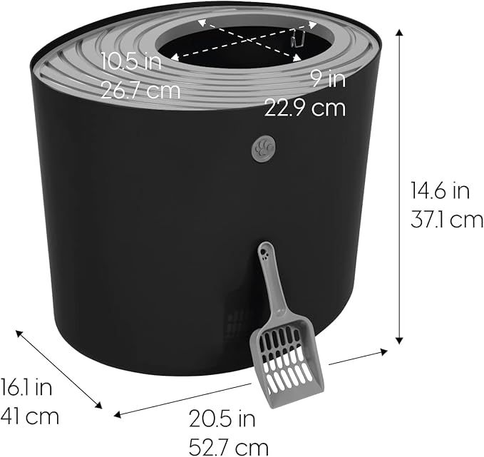 IRIS USA Cat Litter Box, Large Top Entry with Litter Catching Lid and Scoop, Dog Proof, Cat Box Enclosure, Black/Gray