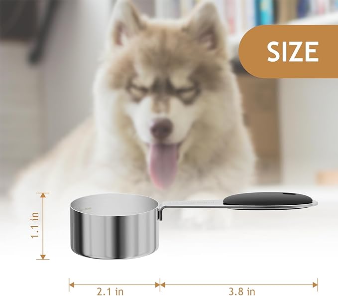 1PCS 1/4CUP(59ml) Dog Cat Food Scoop, Stainless Steel Measuring Cup, Metal Pet Scooper with Inner Precision Scale Measurement