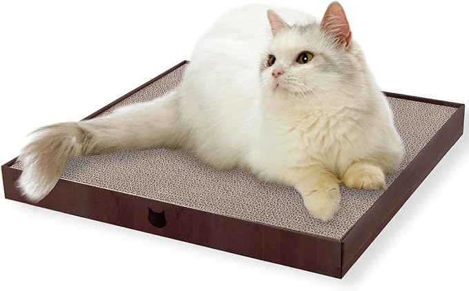 Necoichi Cardboard Cat Scratcher Bed for Indoor Cats - Cat Scratching Board (18" King, b.Dark Cherry Lounge)
