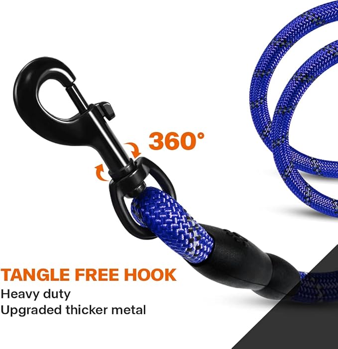 Taglory Rope Dog Leash 5 FT with Comfortable Padded Handle, Highly Reflective Threads Leash for Small Dogs, 3/8 inch, Navyblue