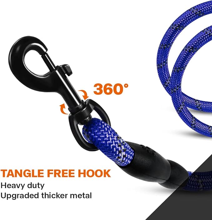 Taglory Rope Dog Leash 5 FT with Comfortable Padded Handle, Highly Reflective Threads Leash for Medium Large Dogs, 1/2 inch, Navyblue