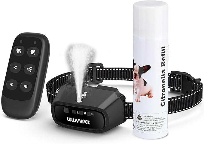 Citronella Dog Training Collar with Remote, Auto + Manual 2 Modes, Spray + Beep Citronella Dog Bark Control Collar, No Electric Shock Humane Safe Rechargeable Waterproof Anti Bark Device for Dogs