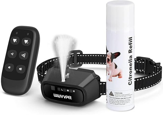 Citronella Dog Training Collar with Remote, Auto + Manual 2 Modes, Spray + Beep Citronella Dog Bark Control Collar, No Electric Shock Humane Safe Rechargeable Waterproof Anti Bark Device for Dogs