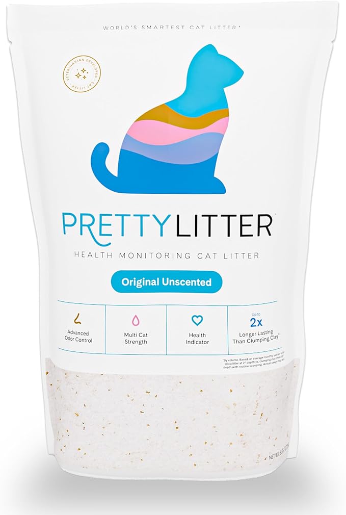 PrettyLitter Health Monitoring Cat Litter (Unscented, Non Clumping) | Lightweight & Low Tracking, Color Changing Silica Gel Crystals, Advanced Odor Control — 6 Lbs, Pack of 1 (One Month Supply)