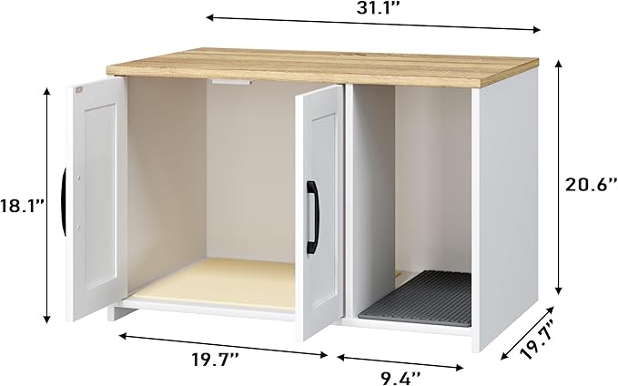 Cat Litter Box Enclosure, Hidden Litter Box Furniture with 2 Doors,Wooden Cat Washroom Indoor, Freestanding Cabinet for Living Room,Hallway,White