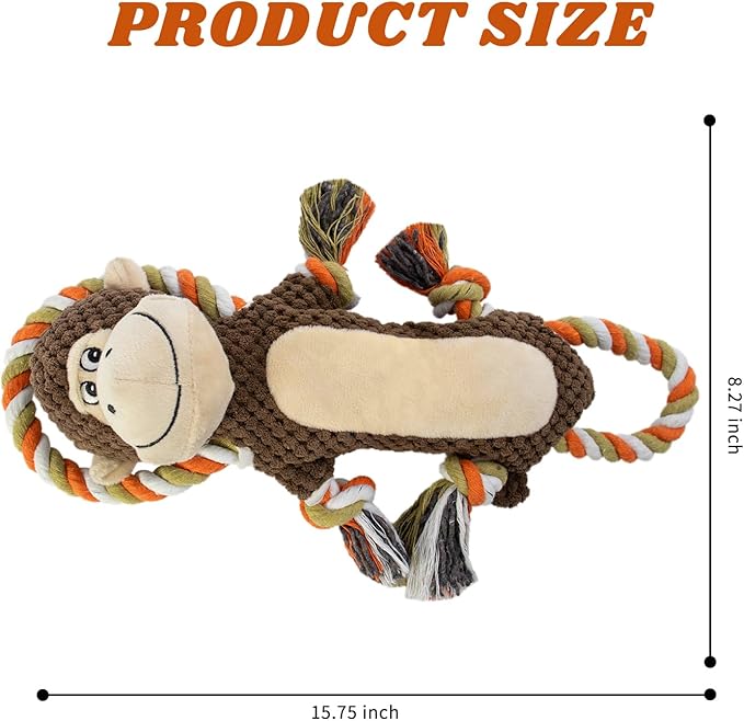 Squeaky Durable Dog Toy Large Breed, Tug of War Dog Interactive Toy, Stuffed Plush Puppy Toy with Crinkle Paper for Small, Middle, and Big Dogs Monkey,Orangutan Shape