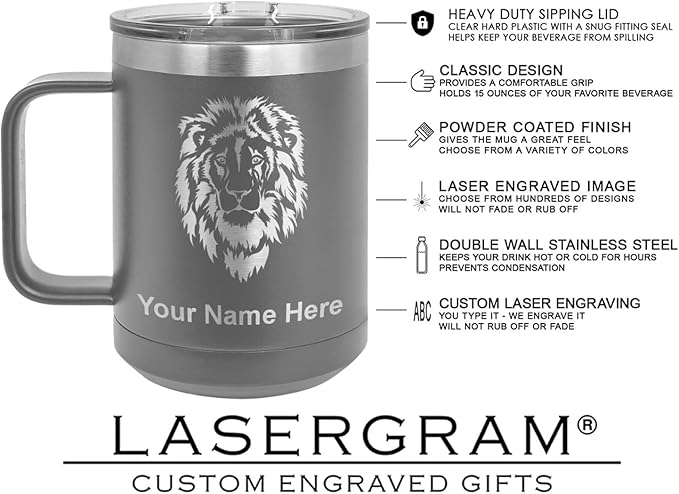 LaserGram 15oz Vacuum Insulated Coffee Mug, Chihuahua Dog, Personalized Engraving Included (Gray)